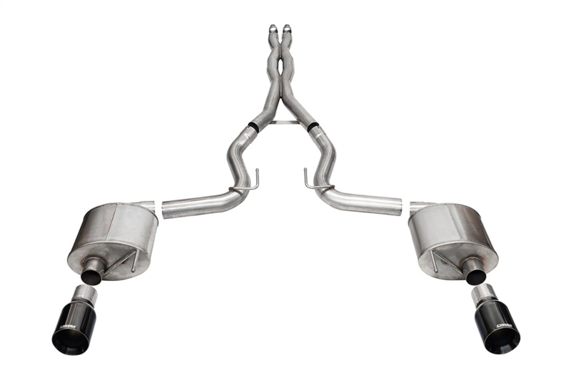 Ford Mustang Performance Exhaust - Dual Rear Exit - CORSA Performance - Sport Cat Back with 3.0in Dual Rear Exit and 4.5in Black PVD StraightCut Tip - Black - `24-`27